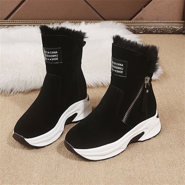 

new zipper snow boots for women 2020 winter suede platform ankle boots ladies casual warm plush woman winter boots bota mujer, Black;white