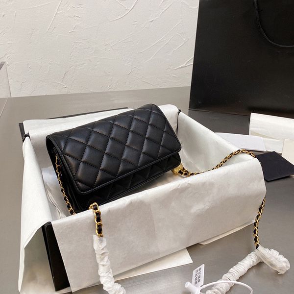 

high-end french shoulder bag leather diamond lattice quilted card holder famous designer chain messenger crossbody bag fashion luxury retro