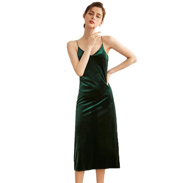 

female dressed in new-fashioned mid-2021 sleeveless length no back dress feminine with v-solid gold velvet sling from that s05r, Black;gray