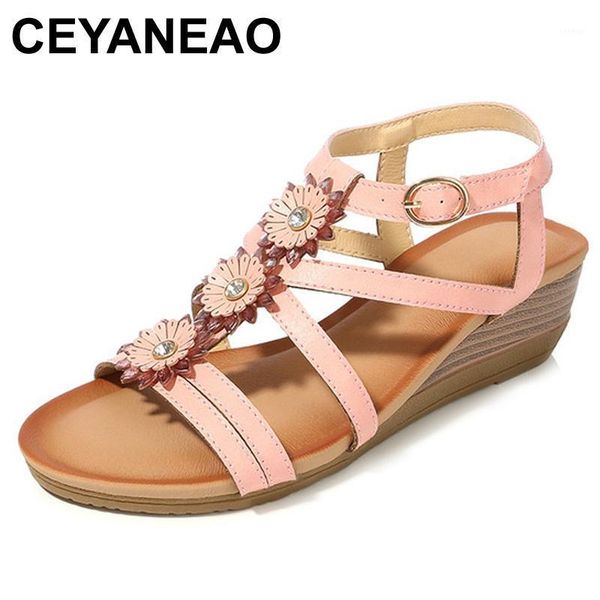 

ceyaneao summer shoes woman sandals2021women fashion design flower ankle strap wedges sandals high heel gladiator sandaliase21041, Black