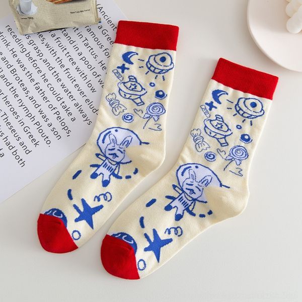 

iedwo autumn couple and sockscreative hip personalized mid-calf socks women's cotton ins trendy hop men's socks long-sleeved coupl, Black