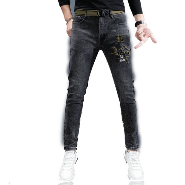 

men's jeans fashion sweat knee protector patchwork high street fashions jogger trousers men elastic waist harem pant pencil 16, Blue