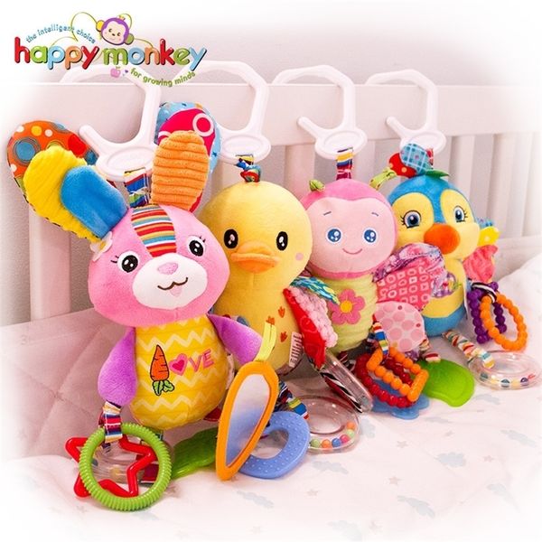 Детские плюшевые фаршированные погремушки игрушки коляска подвешивают животных кровать мобильный младенческий зайчик образовательный для детей подарок счастливая обезьяна 220216