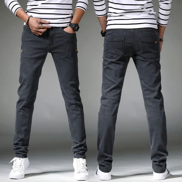 

2019 men's jean vintage spring summer ripped jeans for men elastic high waist ny slim fit grey plus size, Blue