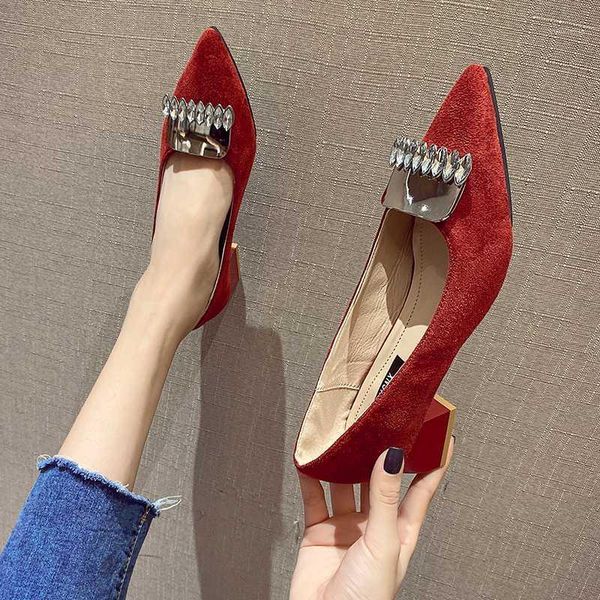 

woman crystal flock pumps celebrity pointed toe office mujer bombas paillette metal decoration med-high heels shoes women 20201, Black