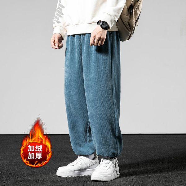 

corduroy men's autumn winter plush thickened korean fashion corset loose and versatile casual pants, Black