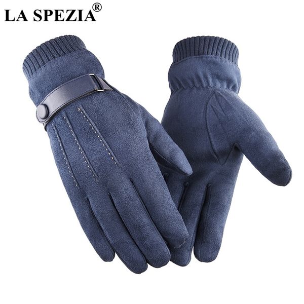 

la spezia men gloves winter touch screen suede gloves with belt navy blue casual thermal male thick leather gloves man windproof t200915, Blue;gray