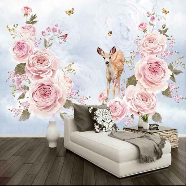 

home improvement decorative painting wallpaper for walls 3d silk wallpapers rose deer stereo tv background wall paper 3d1