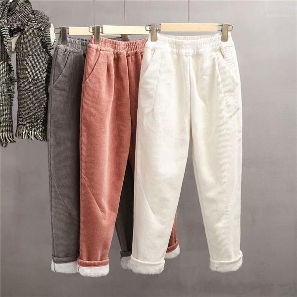 

women's pants & capris corduroy harem women clothes casual loose plus velvet streetwear woman mujer pantalones large size warm q29351, Black;white