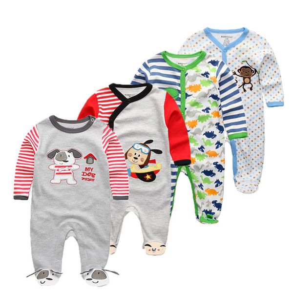 

4 pcs/lot cartoon long sleevele baby sleeper 100%cotton pajamas cartoon sleeper newborn sleeping clothes sets lj200827, Blue;red