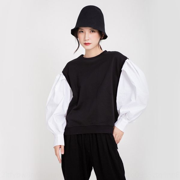 

autumn 2020 женщины новой белого фонарь pulloversweater пуловеров рубашка с длинным рукавом сшивание круглых пуловерами шеи свитера женщины, Black