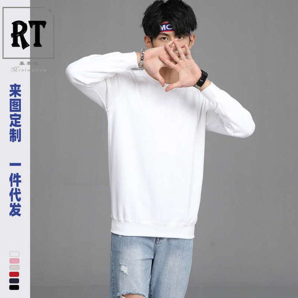 

sleeve new round long neck men's 320g terry casual sports spring and autumn loose solid color pullover sweater, Gray