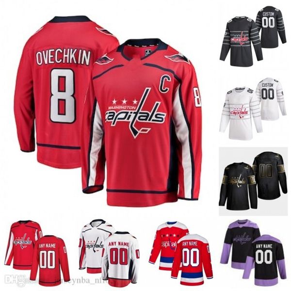 

custom alexander ovechkin tom wilson tj oshie braden holtby evgeny kuznetsov devante smith-pelly nicklas backstrom men nhl youth hockey, Black;red