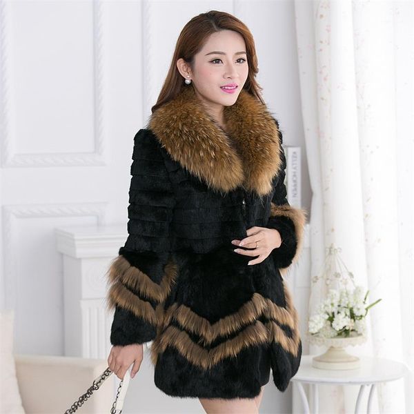 

real fur coat short winter women coat fur collar raccoon natural collar large size long sleeve fashion outwear q2351, Black