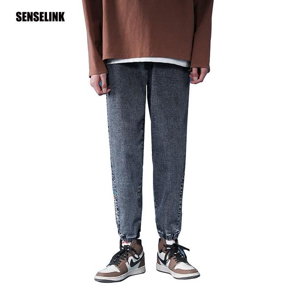 

men's jeans korean brand casual fashion 2021 pants trousers loose spring summer classic denim cargo, Blue