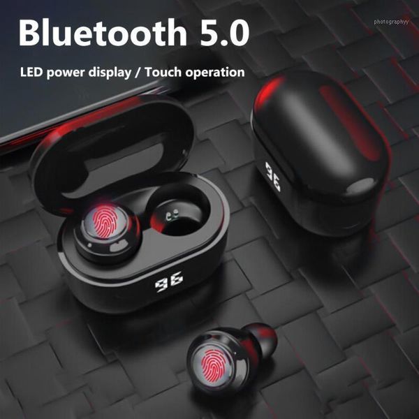 

dropshipping in-ear earphones a6 tws mini wireless bluetooth 5.0 hifi stereo earphones with digital charge box wireless earphone1