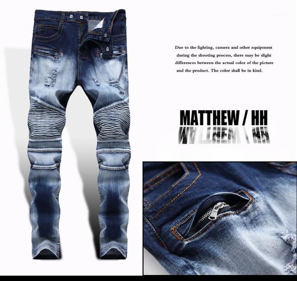 

men's casual jeans men's straight zipper wear resistant jeans casual fashion warm pants b0061, Blue