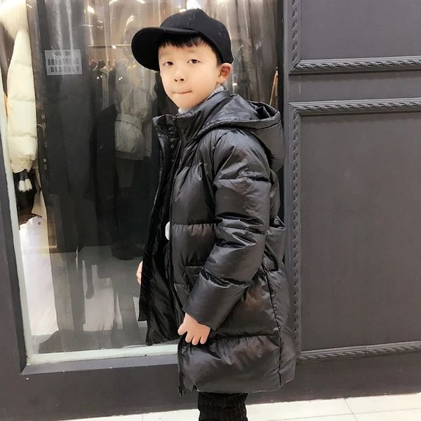 

baby mid long jacket thickened hoodie new white duck down children's autumn and winter wear for boys, Blue;gray