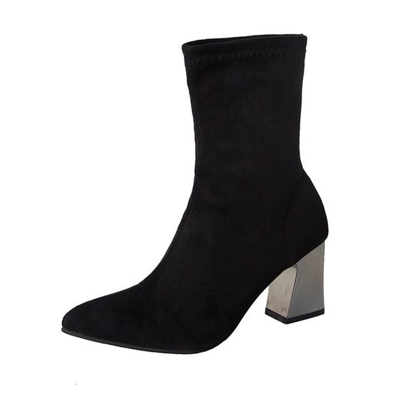 

2021 new women stretch knitted sock ankle boots autumn fleeces pointed toe high heel slip on fashion ladies shoes 1 bkwz, Black