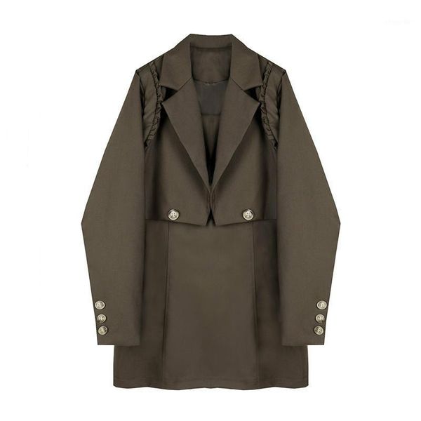 

shengpalae new spring and autumn ladies fashion short khaki simple suit jacket knee-length strap dress 2-piece set zt76701, Gray