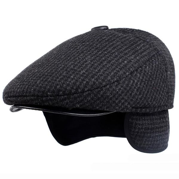 

ht1847 classic man cap autumn winter hat with ear flap elder man male dad hat warm newsboy ivy flat cap wool blend men beret, Blue;gray