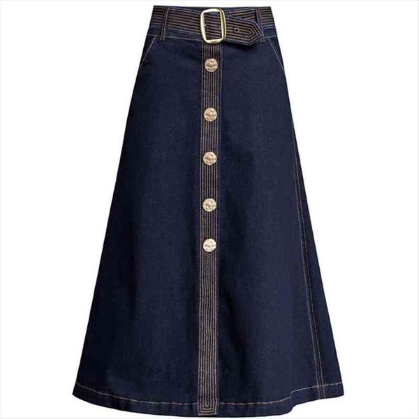

autumn single-breasted high waist denim skirt fashion big swing long umbrella skirt, Black
