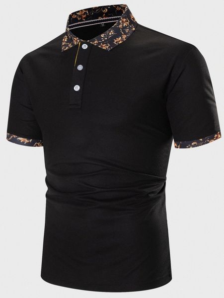 

men contrast baroque print collar polo shirt p53n#, White;black