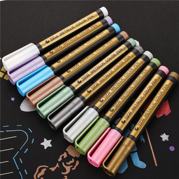 

10 colors/lot metallic marker pens brush pen for rock painting medium point ceramic glass school art supplies markers 04311