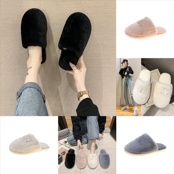 

w4dee new butterfly-knot fur slippers women home soft flat bottom indoor slipper plush sandals women non-slip bottom plush word, Black
