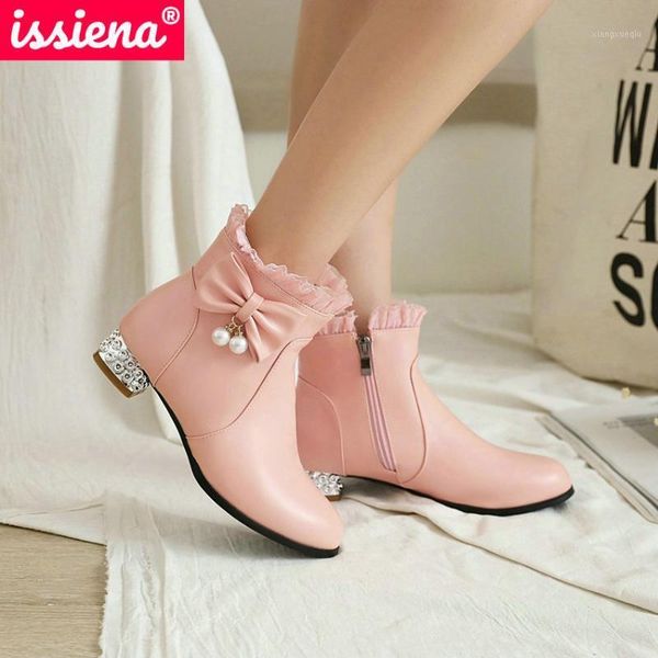 

issiena 2021 child ankle boots pu leather kids shoes casual zipper round toe butterfly-knot winter girls boots size 28-391, Black;grey