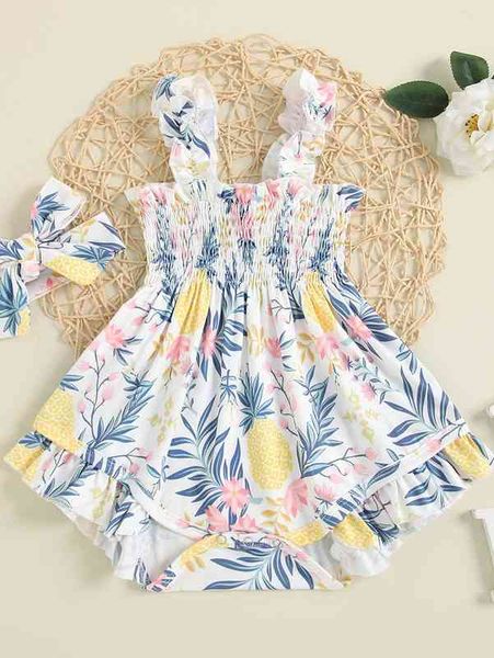 

baby girl pineapple print shirred cami bodysuit she, Blue