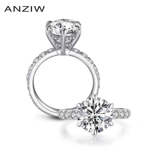 

cluster rings anziw 925 sterling silver 3.5 round engagement for women jewelry anillos plata para mujer gift, Golden;silver