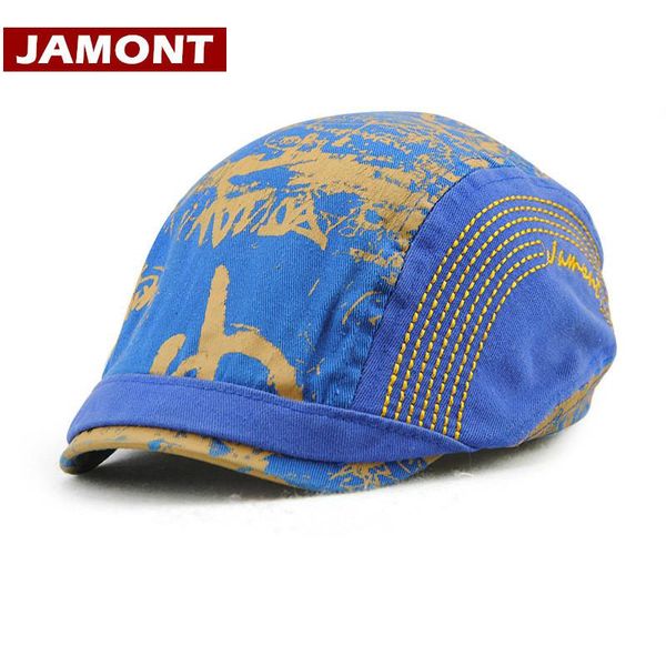 

berets [jamont] spring autumn kids cap cotton print visor boy girl beret hat children flat caps gorra 3-8y adjustable casquette, Blue;gray
