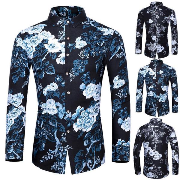 

men's fashion hawaiian style leisure printing long-sleeved shirt blouse camisa hawaiana hombre dropshipping w8011, White;black