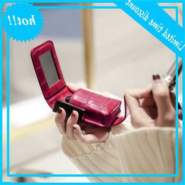 

lipstick cosmetic bag with mirror make-up tas travel pouch organizer pu leather portable beauty case toolbox small storage