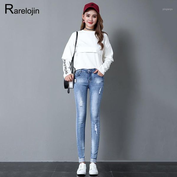

autumn jeans 2019 new korean fashion casual tide high waist jeans plus size femme women stretch tight pencil pants1, Blue
