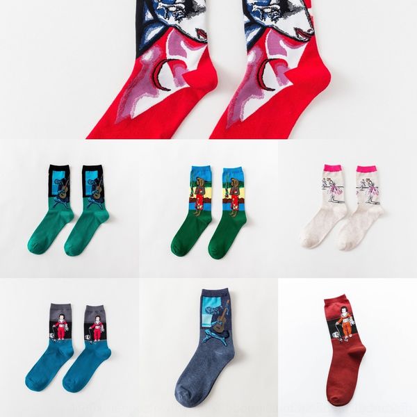 

0qpzi colorful brand new fashion happy oil socks painting series characters fashion personality mid-length men's socks stockings oil pa, Black