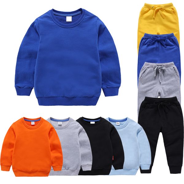 

100%cotton solid hoodies sweatshirts girls kids shirt cotton kids pants children boys clothes toddler clothing sweater 201013, Black
