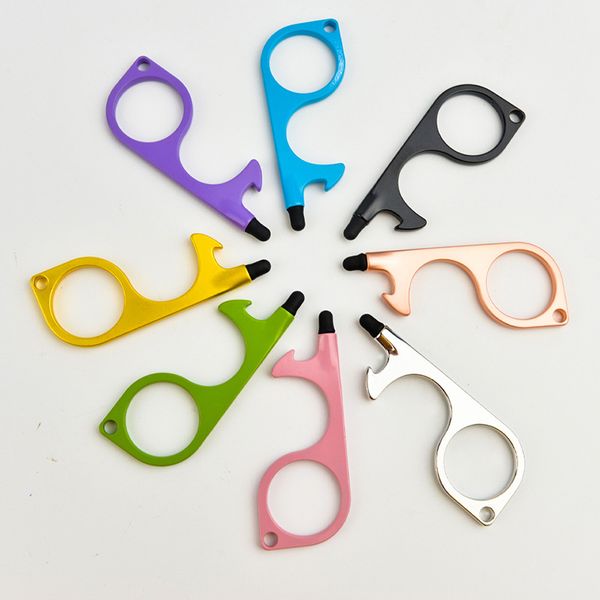 

key chain metal non-contact door opener touch screen keychain door handle key elevator tool 8style party favor