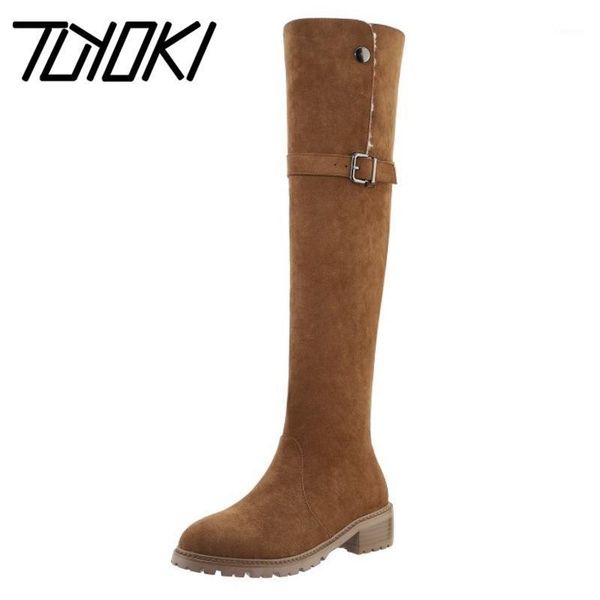 

tuyoki new women snow boots suede leather warm plush fur winter shoes woman over knee boots fashion long boot women size 34-401, Black