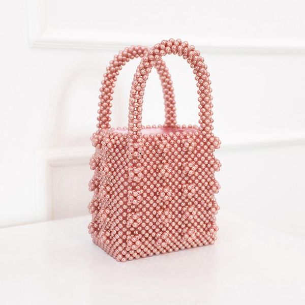 

pearls bag beaded box totes bag women party elegant vintage handbag 2020 summer white yellow pink drop shipping