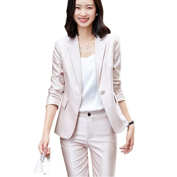 

women's two piece pants 2021 fashion pieces set women suits office lady outfit spring autumn business blazer jacket and trousers pantsu, White