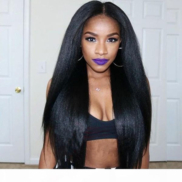 

9a glueless lace front human hair wigs full density human hair full lace wigs yaki straight brazilian lace wig baby hair, Black;brown