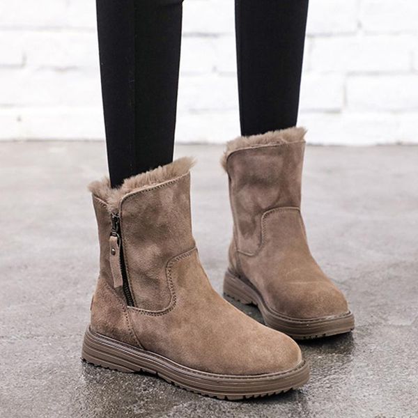 

winter thick warm snow boots women 2020 autumn new zipper women martin boots fashion flat shoes footwear black khaki