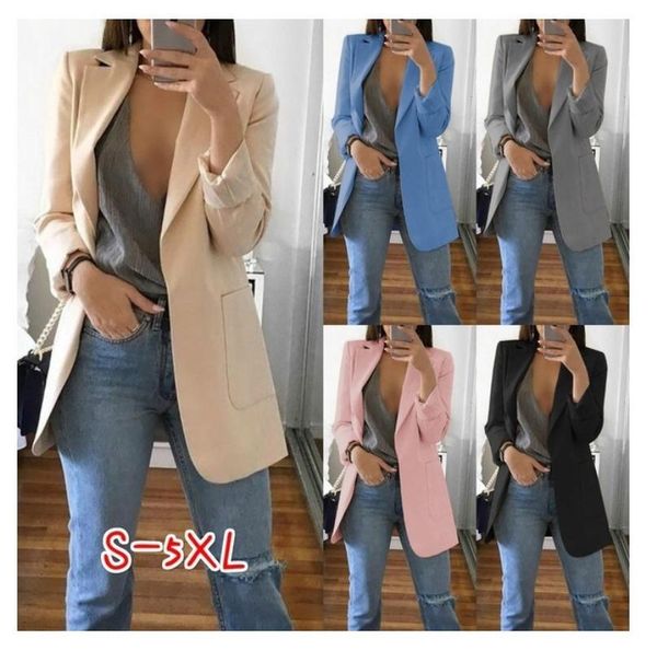 

mid-size ladies autumn and winter fashion blazer office lady casual solid button long sleeve coat lady elegant blazers, White;black
