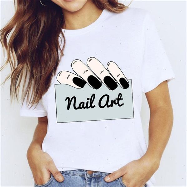 

women 2021 summer fingernail nail art make up 90s ladies lady t shirts t shirt ladies womens white shirts women