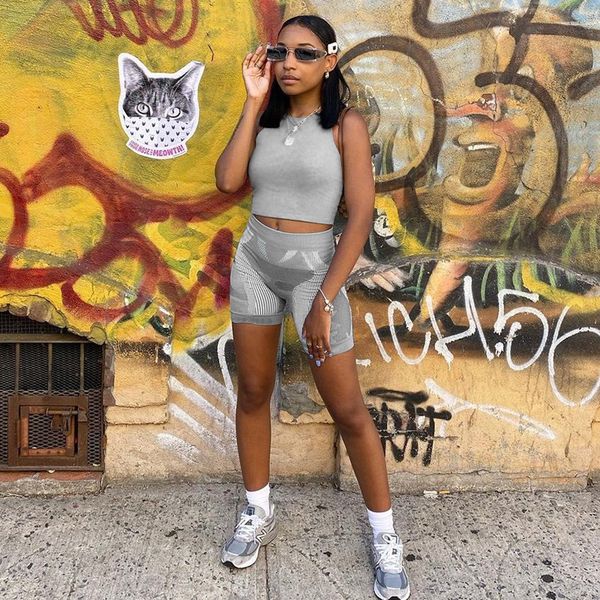

2021 women sport suit summer designers fashion outfits vest crop and shorts tracksuit sports casual gym yoga two piece set h2ubjs, White