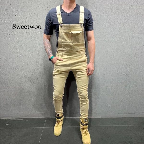 

men's jeans mens fashion denim bib overalls jumpsuits pants trousers 2021 1, Blue