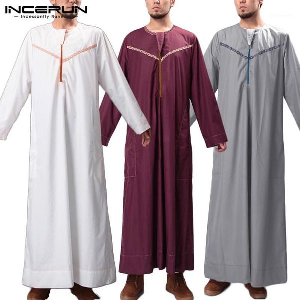 

incerun men islamic kaftan printed arab muslim clothes round neck long sleeve loose robes 2020 fashion men jubba thobe plus size1, Red