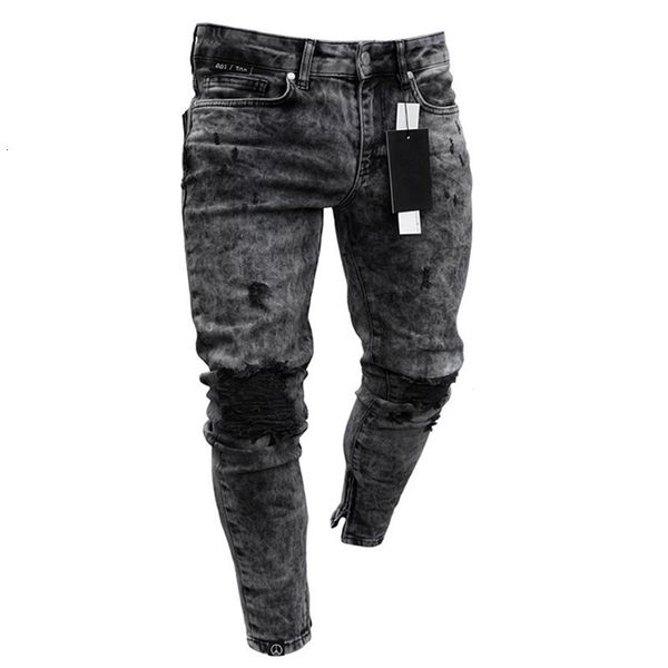 

european men's distressed stretch ripped biker slim cotton zipper jeans big size s-4xl, Blue